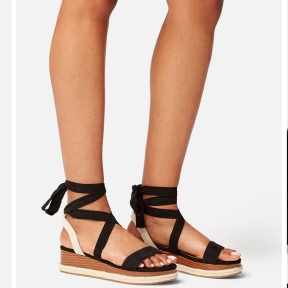 black ankle tie wedges